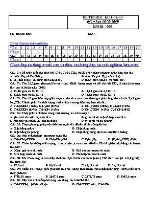 Đề thi học kỳ II môn Hóa học Lớp 9 - Năm học 2018-2019 - Mã đề 001